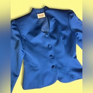 Vintage 1970’s Henry Lee royal blue with shiny sheen, collarless blazer